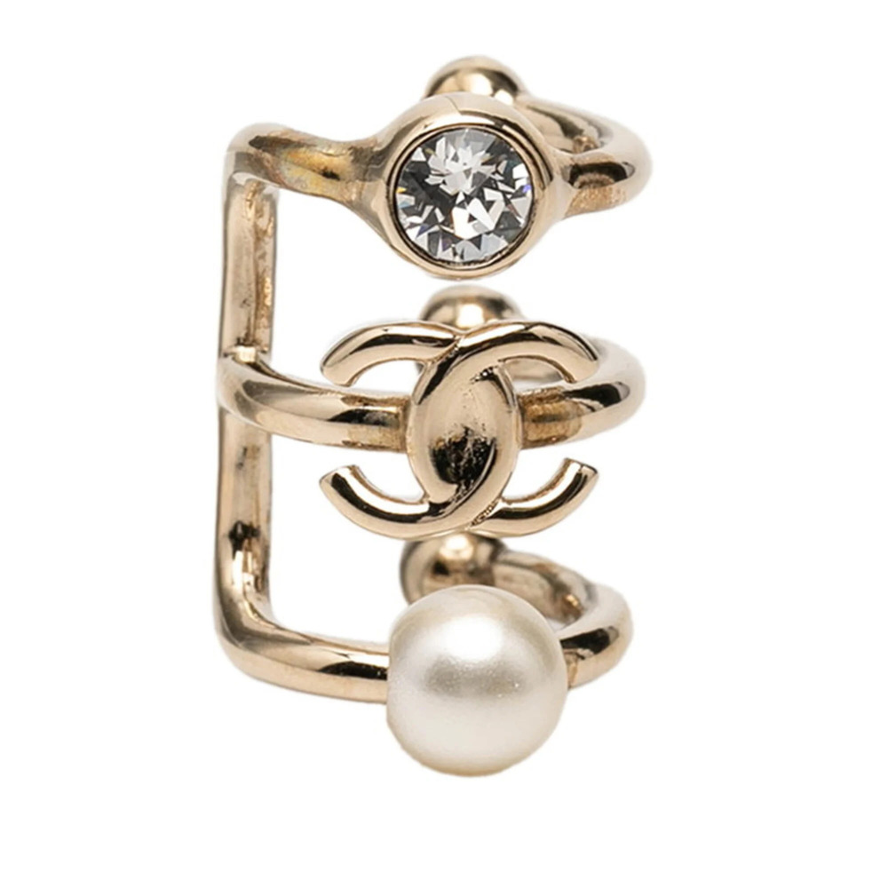 CHANEL Silver Pearl Logo Earrings